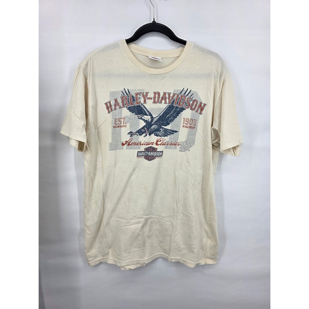 Harley Davidson T Shirt Mens XL Cream Eagle American Classics Nags Head NC 2014